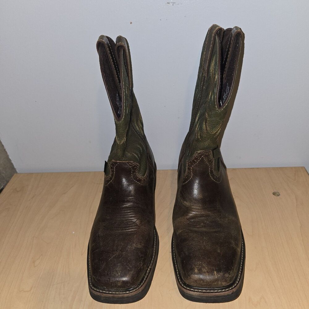 JUSTIN STAMPEDE DRILLER BROWN LEATHER STEEL TOE WESTERN BOOT SE4688 MENS 11EE